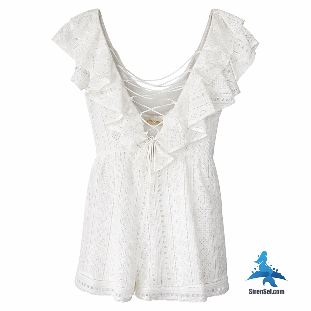 1156 NWT Choosy Riviera Romper Lace Up – Size S – White